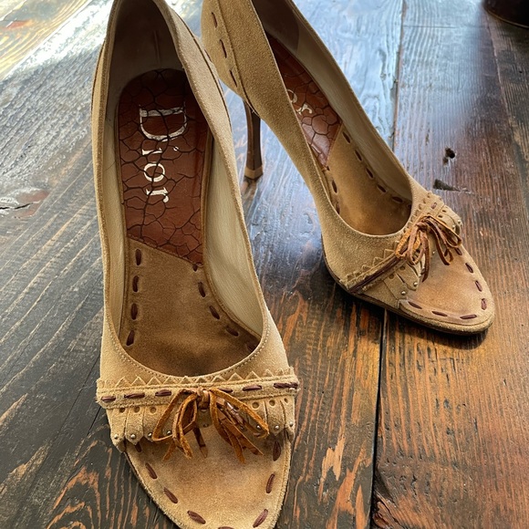 Christian Dior vintage camel suede moccasin style open toe pump size 9 - Picture 5 of 12